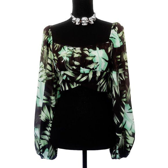 Jungle Goddess Tropical Palm Print Tropigoth Crop Top Tiki Fashion - Picture 1 of 5